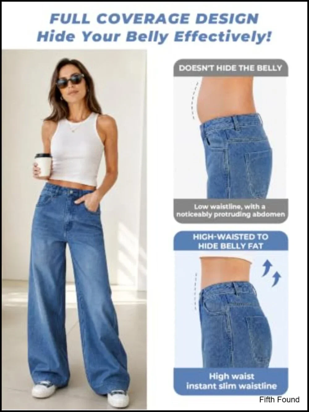 Wide Leg Distressed High Waist Baggy Denim Pants Stretchy Comfortable